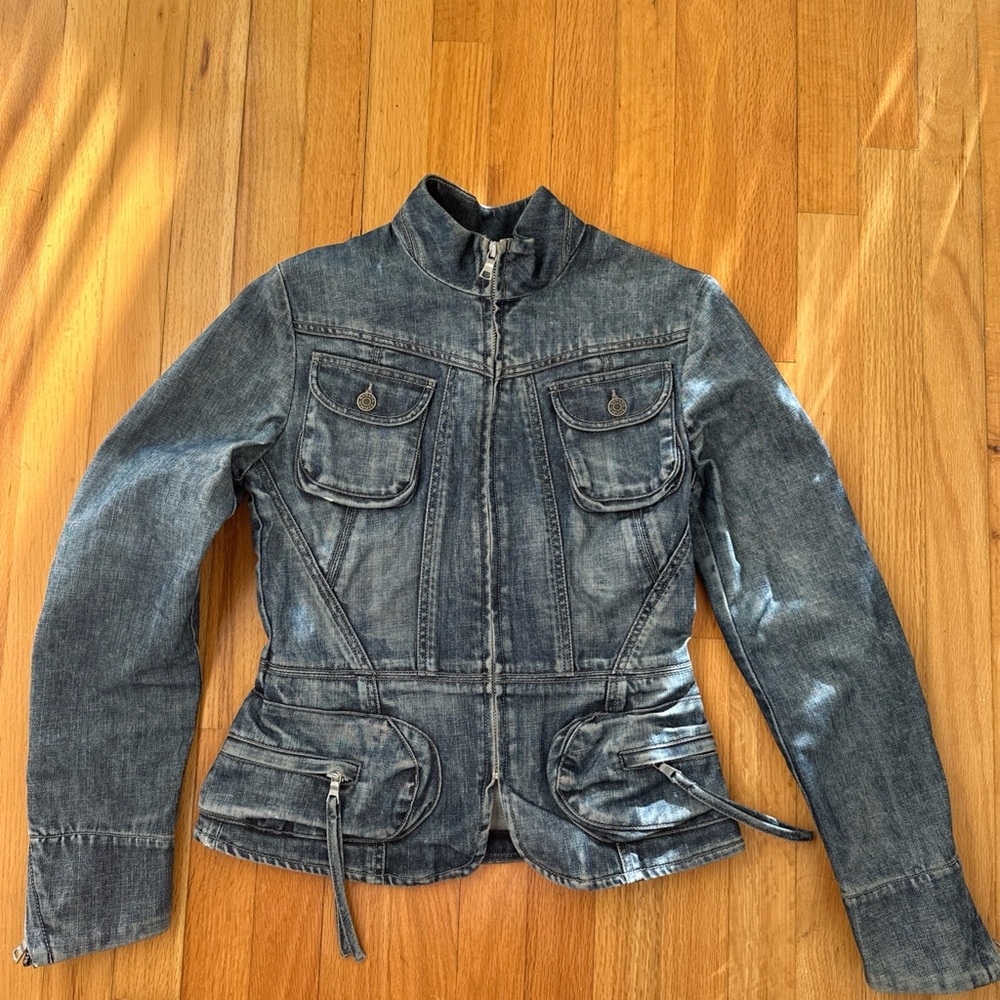 Banana Republic Fitted Moto Blue Jean Jacket Y2K